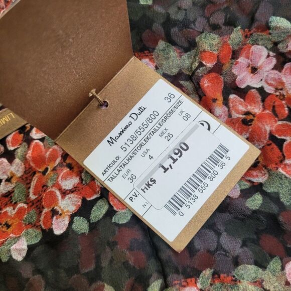 NEW SILK MASSIMO DUTTI ITALIAN MULBERRY BLACK RED LT ED Hong Kong BLOUSE 4 SMALL - Picture 6 of 12